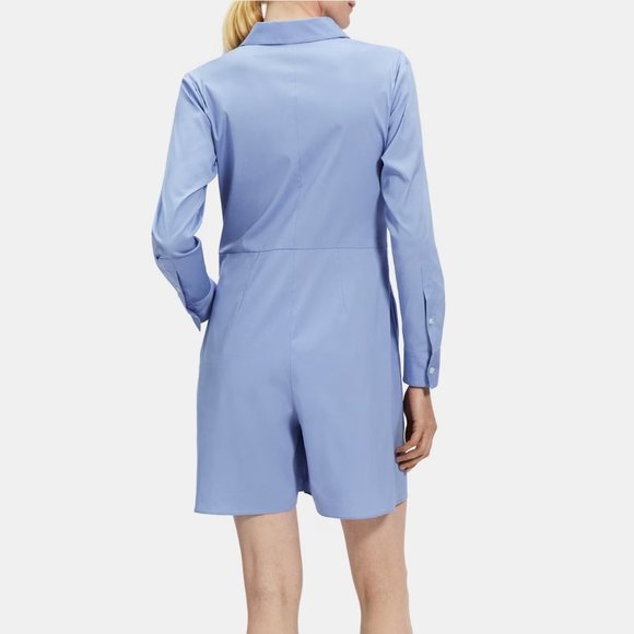Theory Tie Waist Romper- Long sleeve collared button jumpsuit-Stretch cotton - Picture 5 of 6